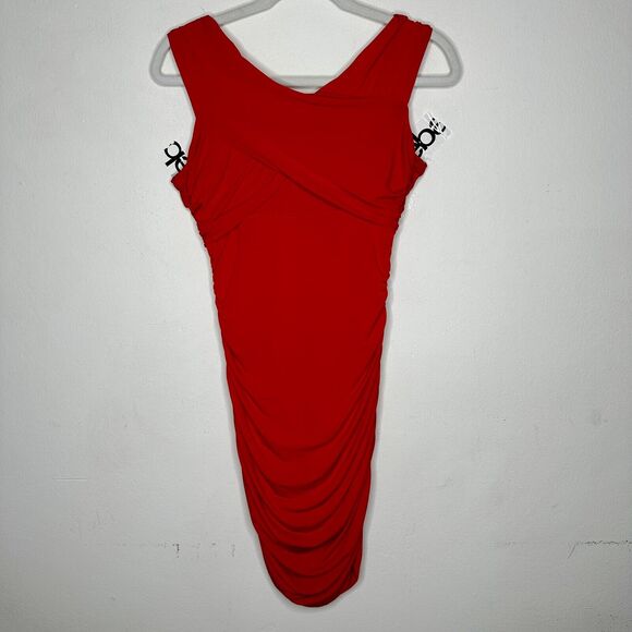 Guess Sexy Deep Red Ruched Draped Off-Shoulder Cross Back Bodycon Mini Dress S - Picture 3 of 14